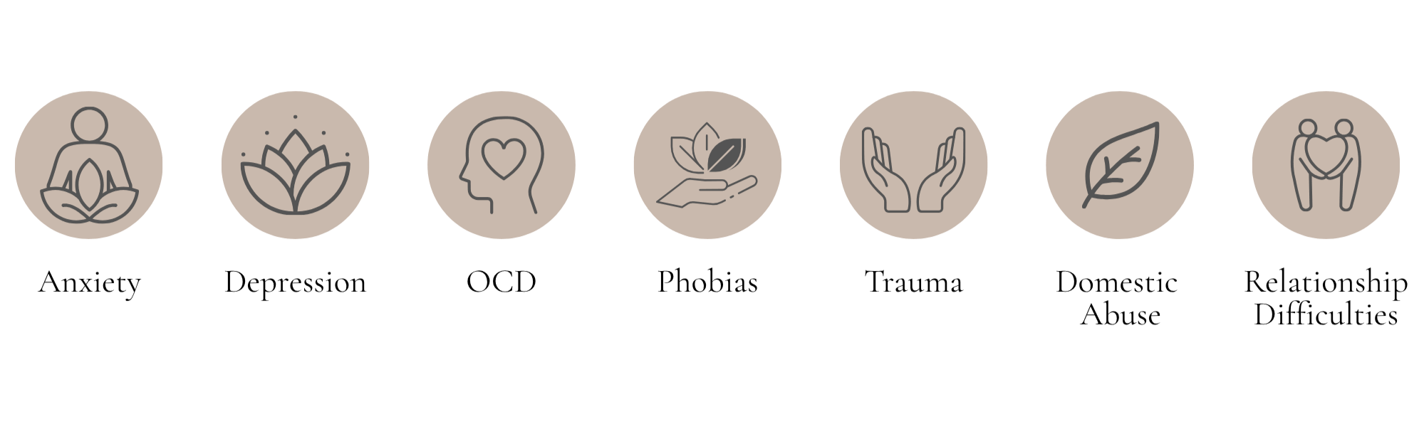 A table of supported counselling areas.