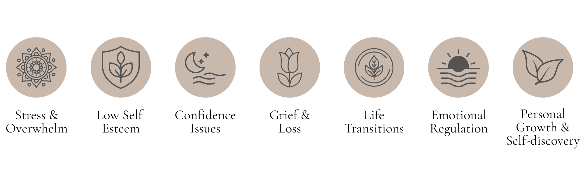 A table of supported counselling areas.